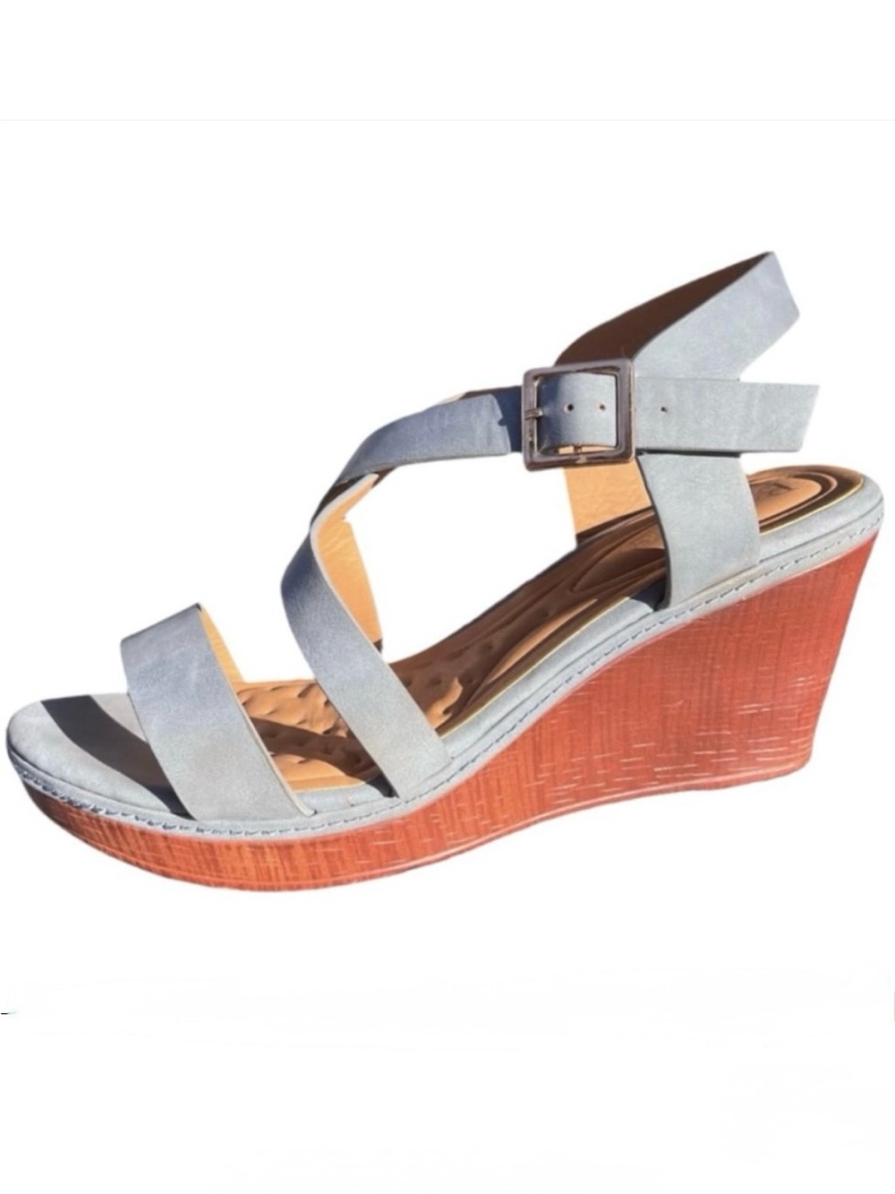 Platform Sandals Sz 10 Dreamy Light-Weight Vegan Wedge in Blue
